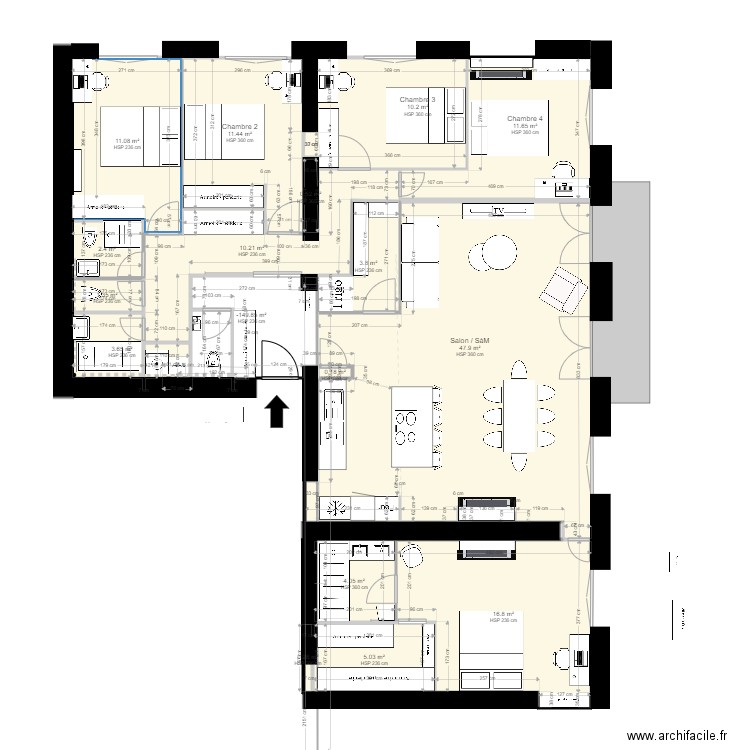 29 crs FR v15 Diane. Plan de 17 pièces et 148 m2