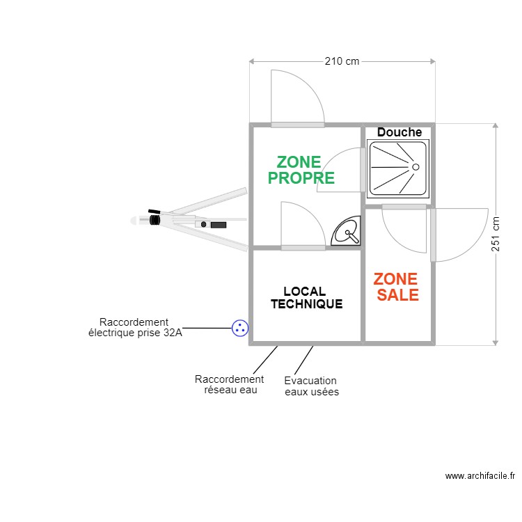 UMD 002 3SAS. Plan de 3 pièces et 5 m2