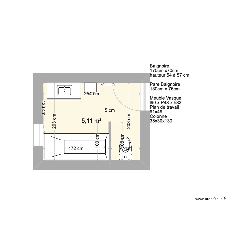 Salle de bain principale 2. Plan de 1 pièce et 5 m2