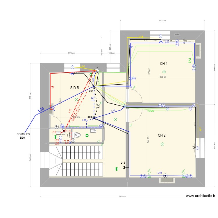 PC ETAGE. Plan de 5 pièces et 60 m2