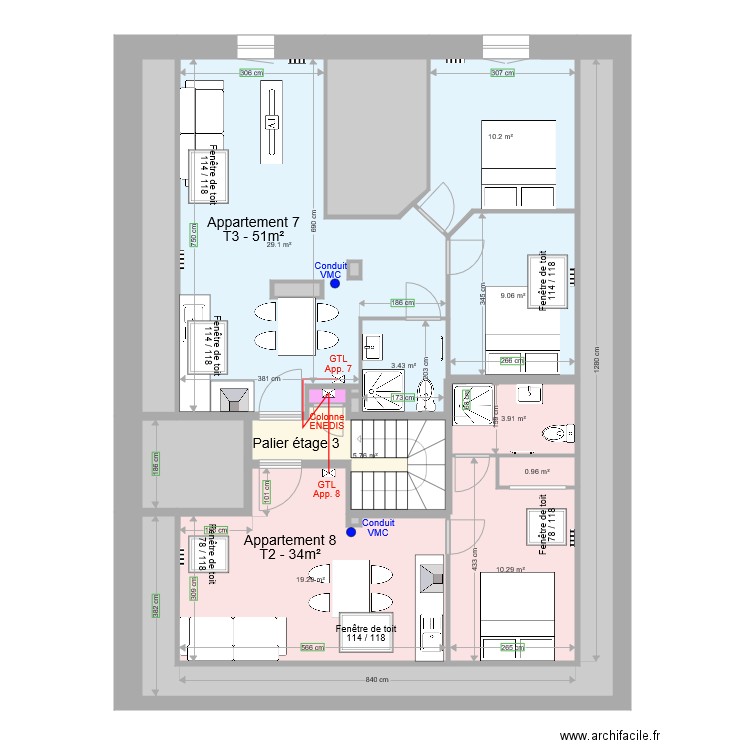 Pasteur Etage 3 branchement. Plan de 0 pièce et 0 m2