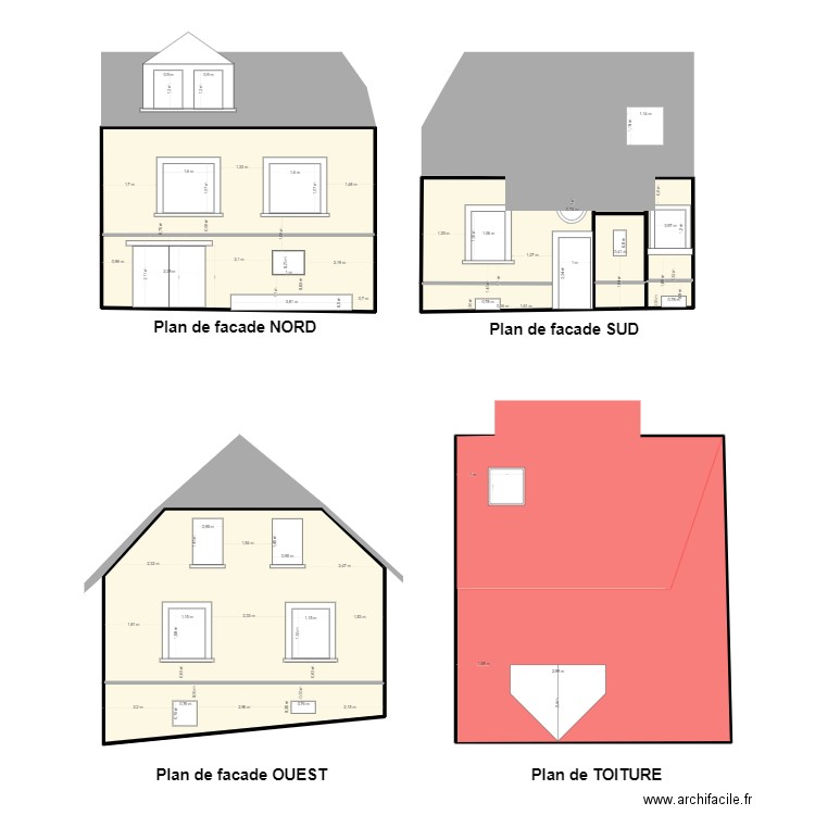 Plan de facade. Plan de 8 pièces et 219 m2