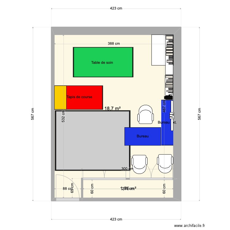 Cabinet BJ config3. Plan de 2 pièces et 20 m2