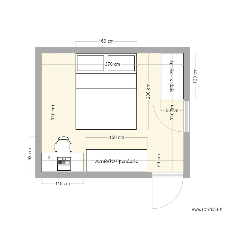 Chambre PM. Plan de 1 pièce et 11 m2