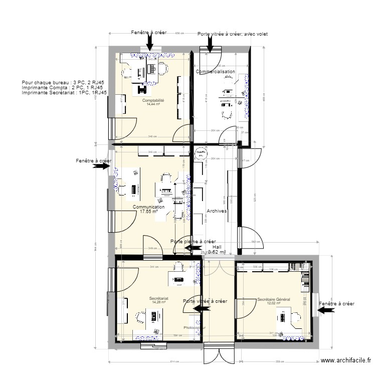 Bureaux Secrétariat USM. Plan de 0 pièce et 0 m2