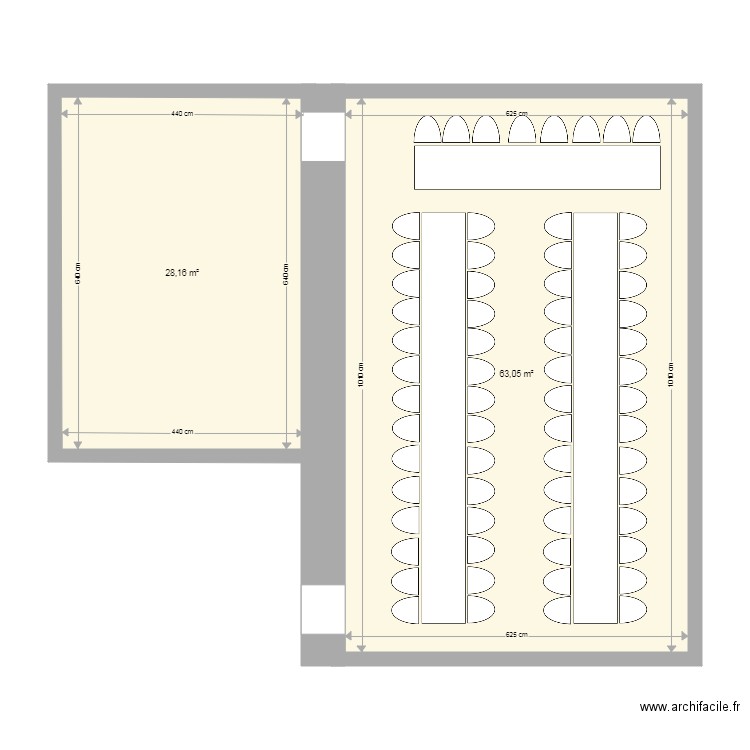 Table U. Plan de 2 pièces et 91 m2