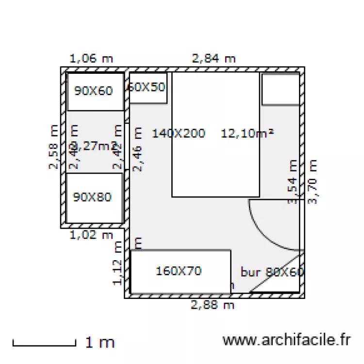 chambre/SE/WC 12,1m². Plan de chambre/SE/WC 12,1m². Plan de