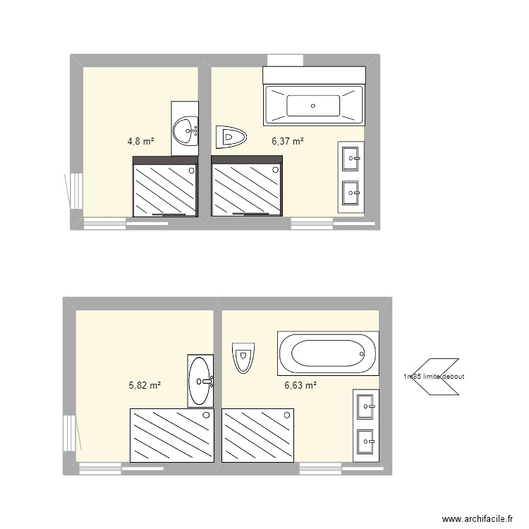 SDB. Plan de 1 pièce et 13 m2