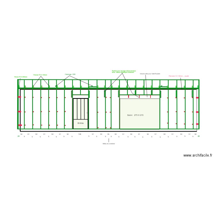 Ossature coté salon. Plan de 0 pièce et 0 m2