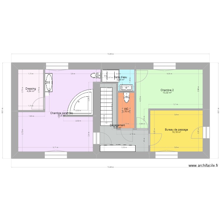 2ème étage craintilleux. Plan de 7 pièces et 66 m2