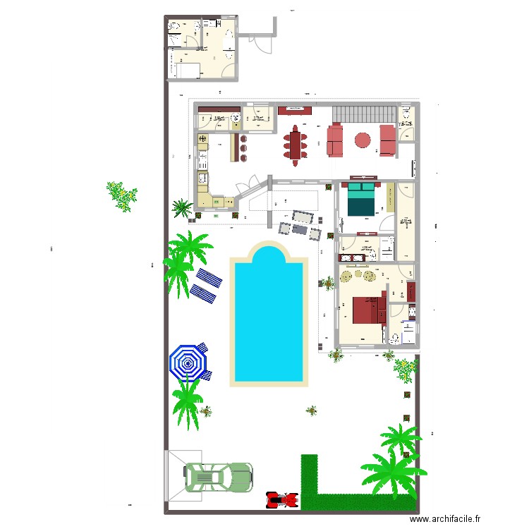 Projet villa rez 1. Plan de 8 pièces et 54 m2