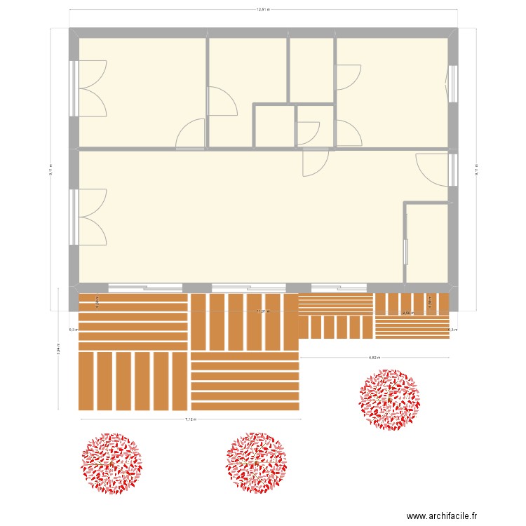 base terrasse. Plan de 8 pièces et 92 m2