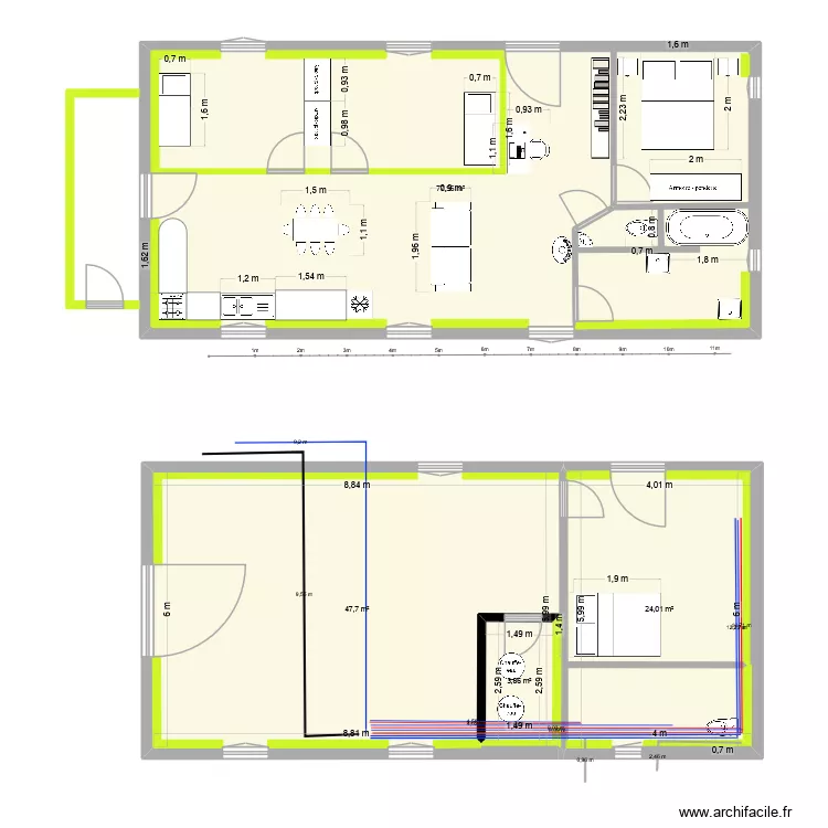 v3 plan. Plan de 4  et 159 m²