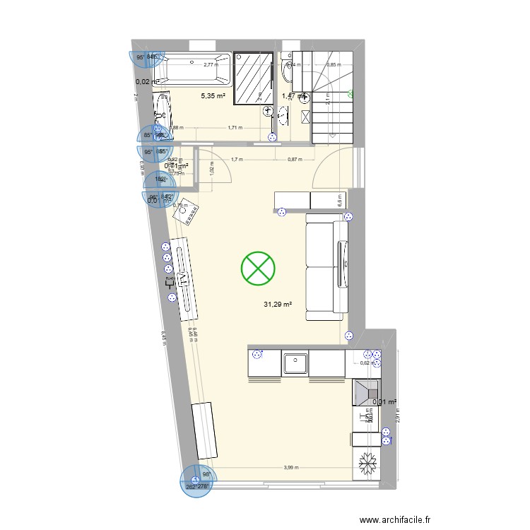 denans. Plan de 11 pièces et 66 m2