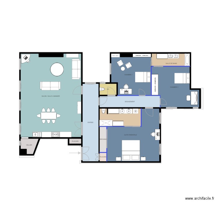 53 BLANCHE PROJET 3CH 2SDB. Plan de 16 pièces et 236 m2