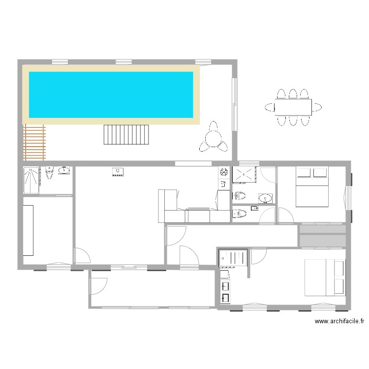 projet  version transformation Piscinelle couloir 800 sur 225. Plan de 10 pièces et 95 m2