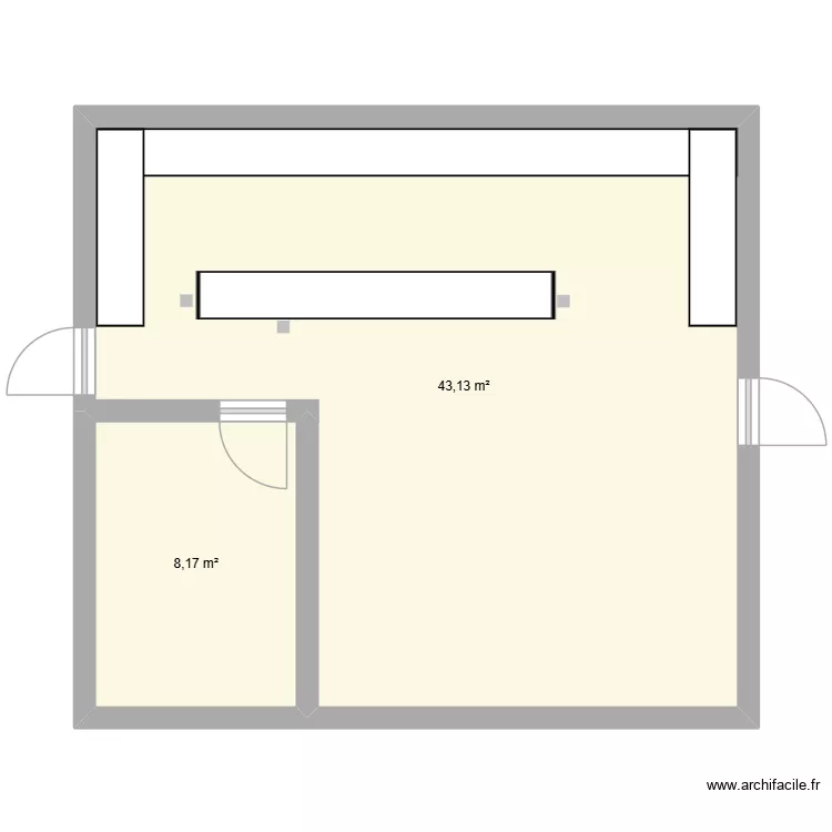 temiq magasin. Plan de 2  et 51 m²