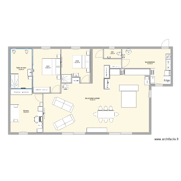 PLAN THIVET MEUBLE. Plan de 7 pièces et 140 m2