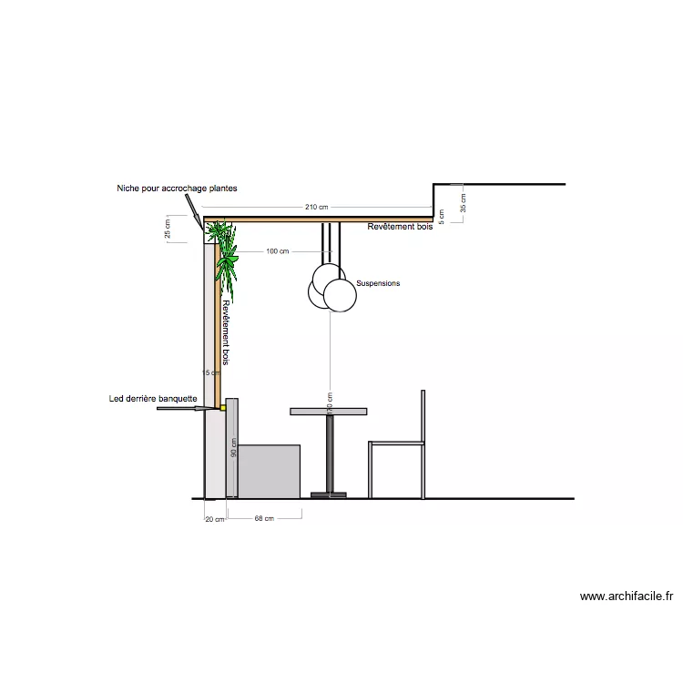 Elevation Brasserie mur en bois A. Plan de 
