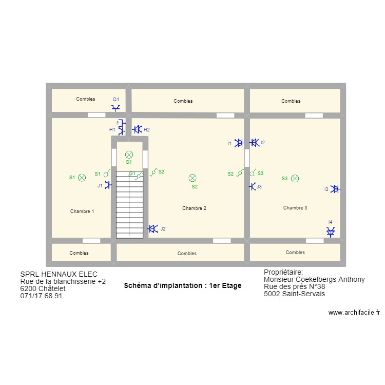 Saint servais etage. Plan de 9 pièces et 111 m2