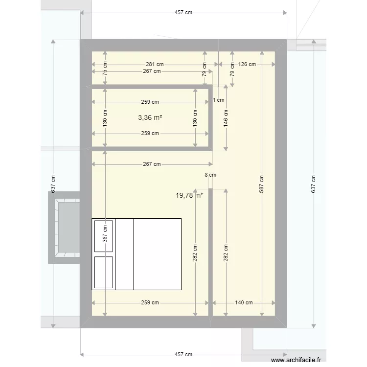 Maison Extension + &eacute;tage test cloisons. Plan de 