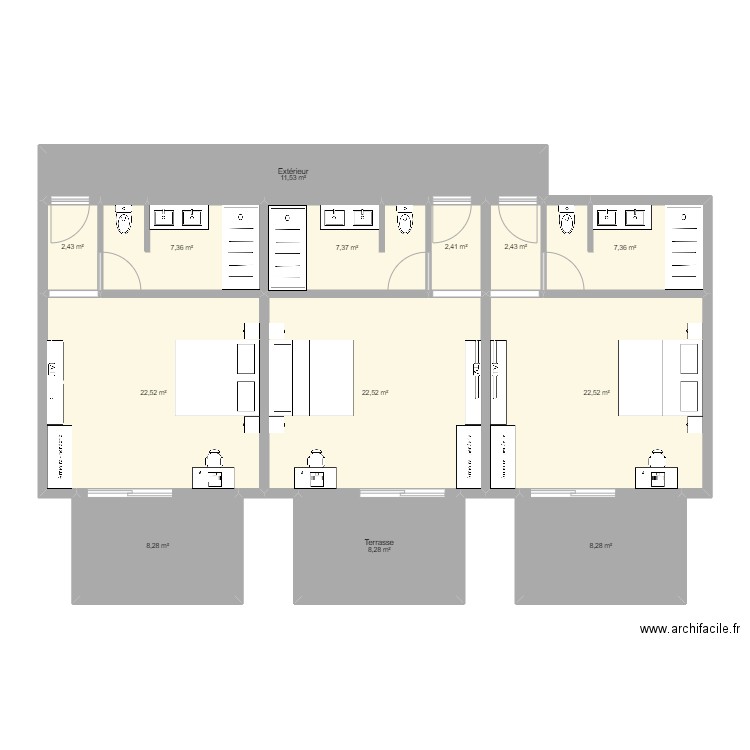 étage Nosy Be V1. Plan de 13 pièces et 133 m2