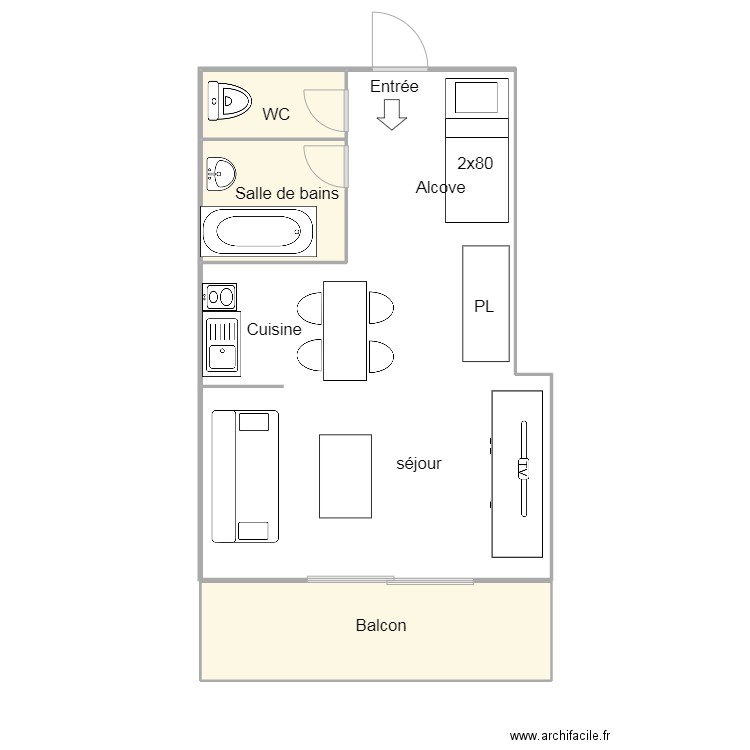 plan mta214. Plan de 3 pièces et 13 m2