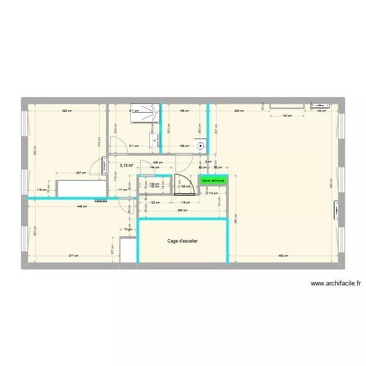 Dimensions T3 traversant 2&egrave;me &eacute;tage. Plan de 