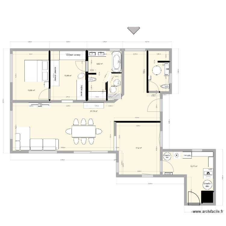 gros euvre 2. Plan de 6 pièces et 107 m2