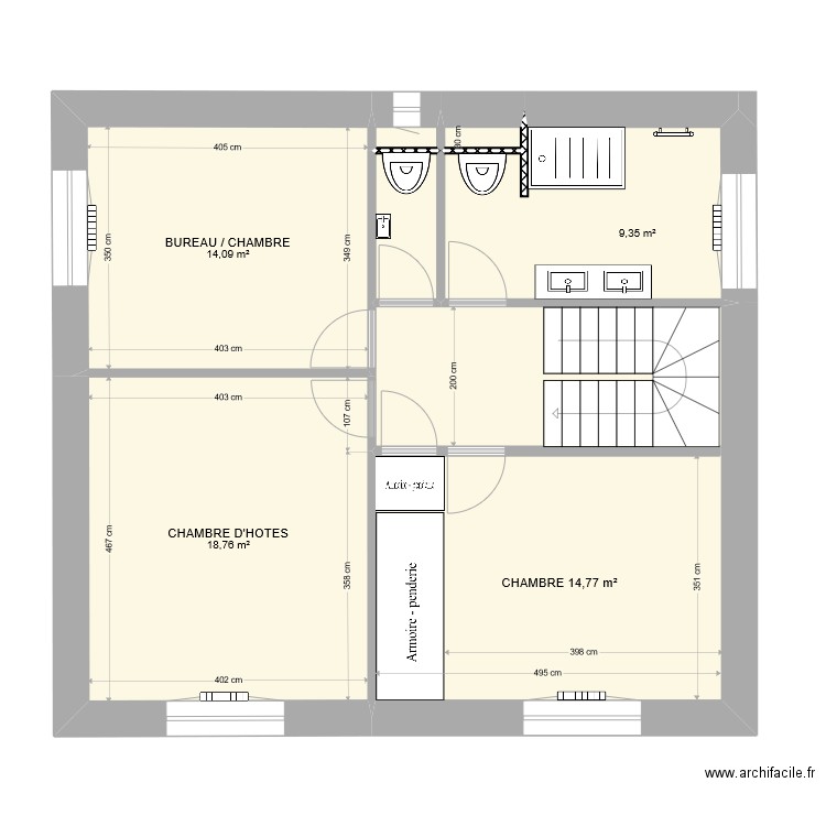 premier étage V3 sans meubles  16/03/22. Plan de 7 pièces et 72 m2