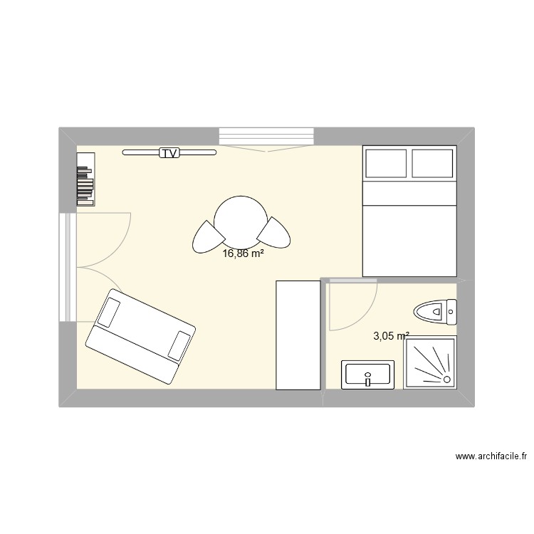 studio. Plan de 2 pièces et 20 m2