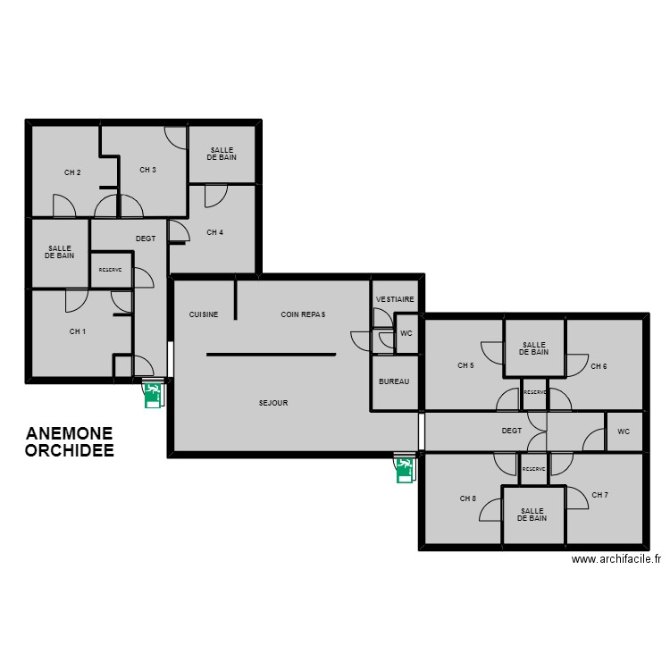 anémone orchidée. Plan de 24 pièces et 234 m2