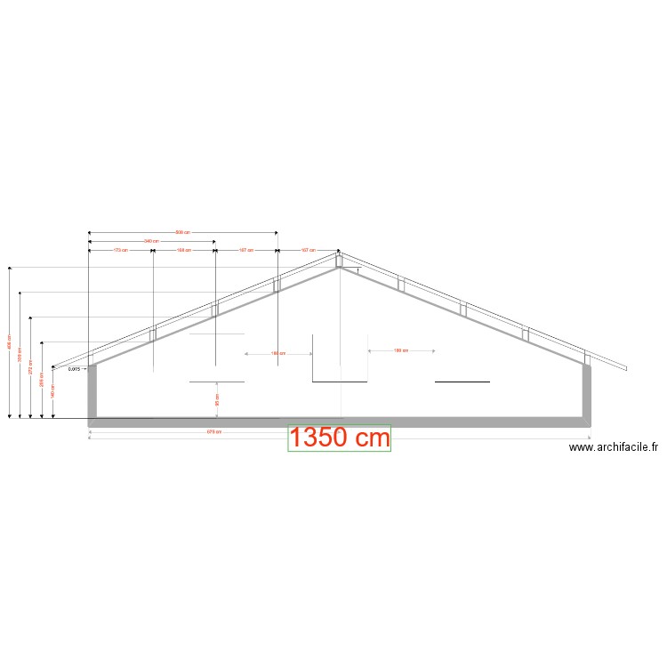 Plan pignon latéraux. Plan de 1 pièce et 36 m2