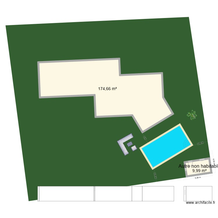 pisicne. Plan de 2 pièces et 185 m2