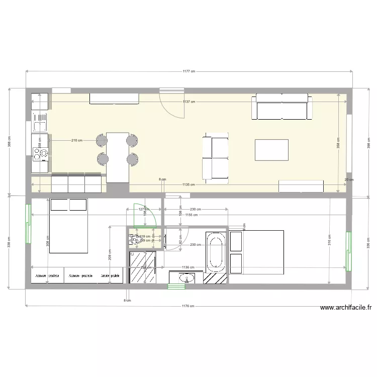 appartement nationale V2. Plan de 