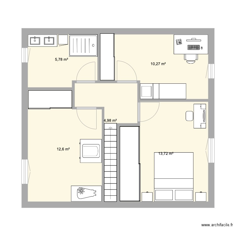 1st floor  Jacques Brel. Plan de 5 pièces et 47 m2