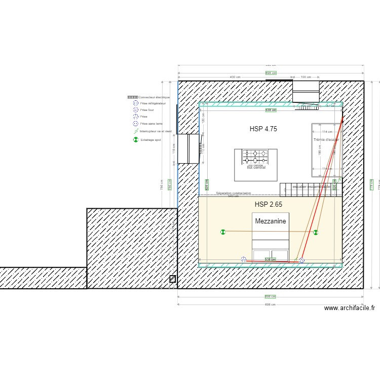 Mezzanine éclairages/Prises modification 22/02/2022 . Plan de 7 pièces et 64 m2