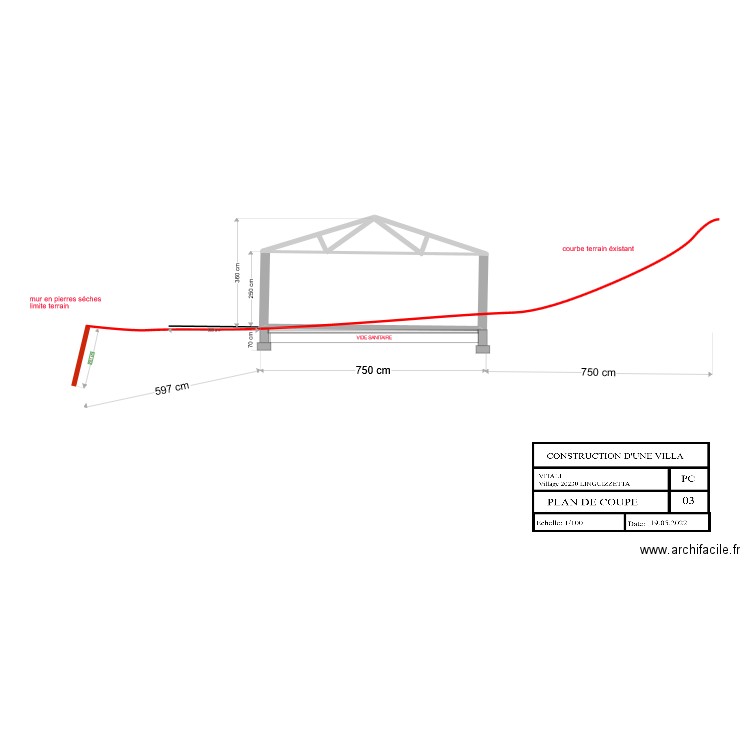 plan de coupe1 fred. Plan de 1 pièce et 21 m2