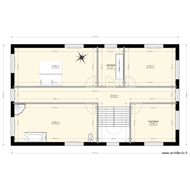 elts étage projet V3. Plan de 6 pièces et 92 m2