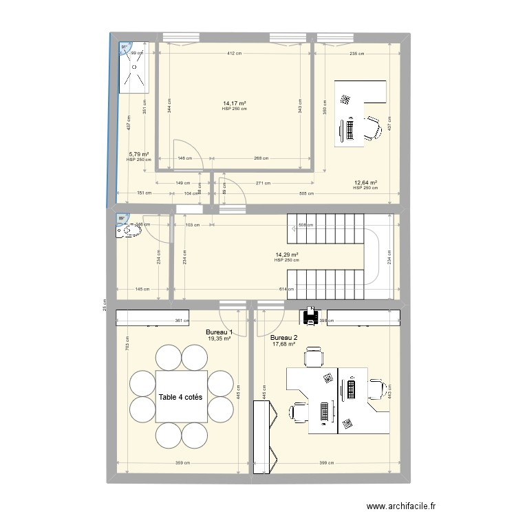 Bureaux des viviers  étage 4. Plan de 6 pièces et 84 m2