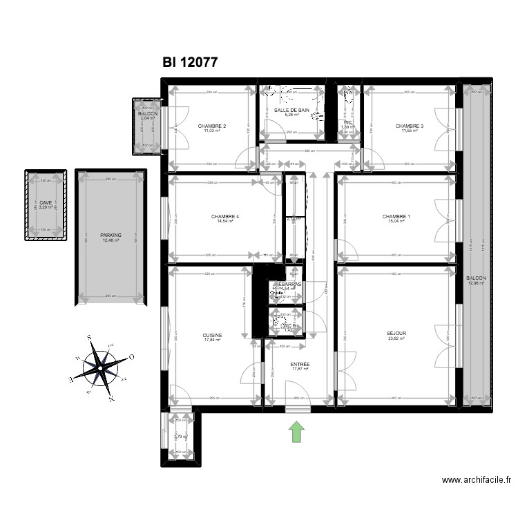 BI 12077. Plan de 20 pièces et 158 m2