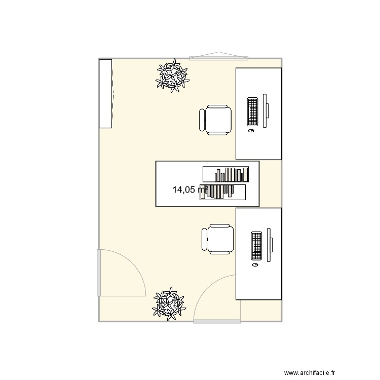 Bureau 1. Plan de 1 pièce et 14 m2