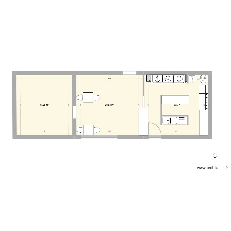 resto 2. Plan de 3 pièces et 57 m2
