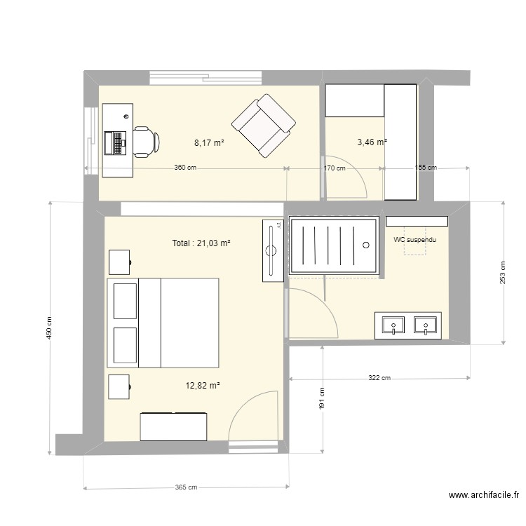 Chambre d'amis RdC extension V050622. Plan de 0 pièce et 0 m2
