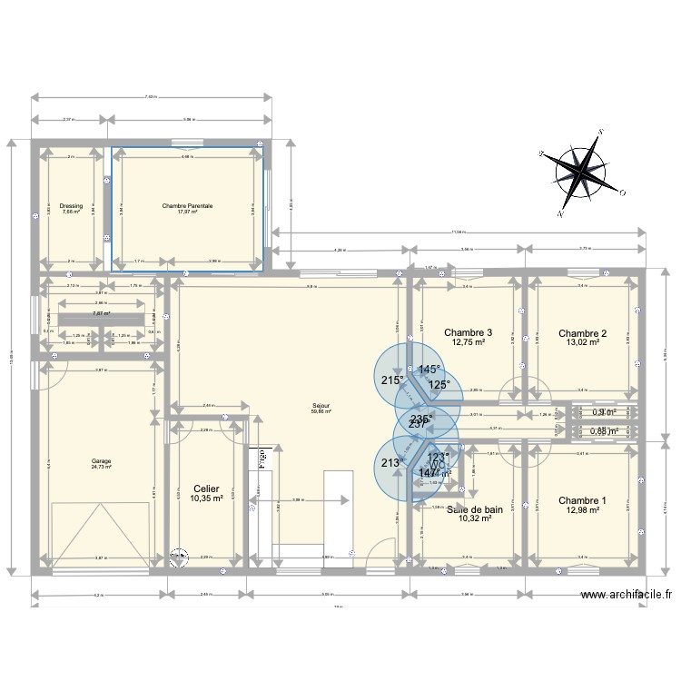 Variante A. Plan de 14 pièces et 181 m2