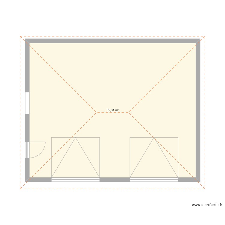 garage. Plan de 1 pièce et 56 m2