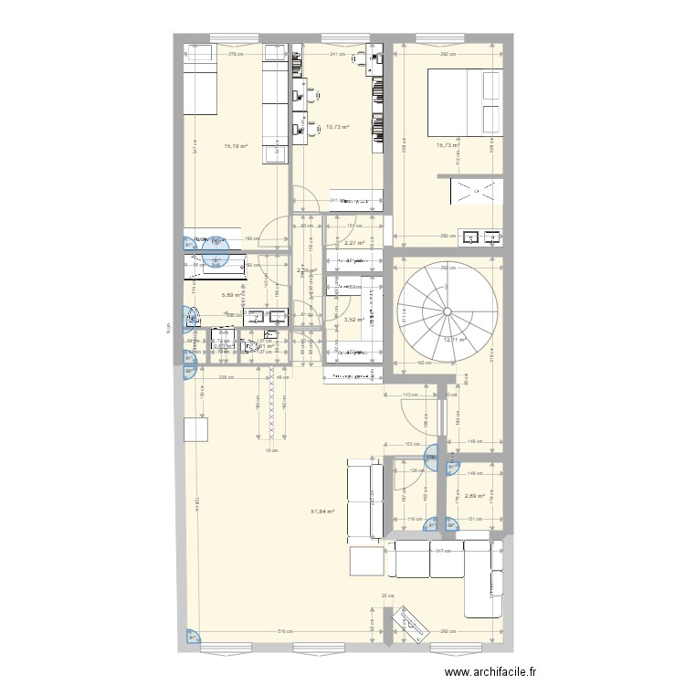 boulogne. Plan de 12 pièces et 124 m2