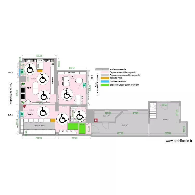 TEAVEN plan apr&egrave;s travaux avec espace de rotation. Plan de 