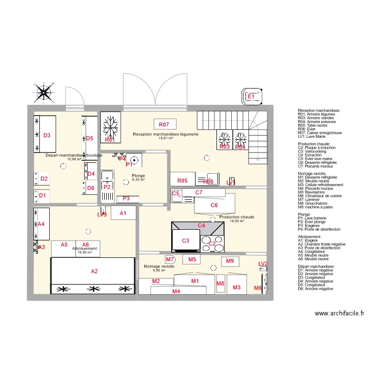 RDC. Plan de 6 pièces et 76 m2