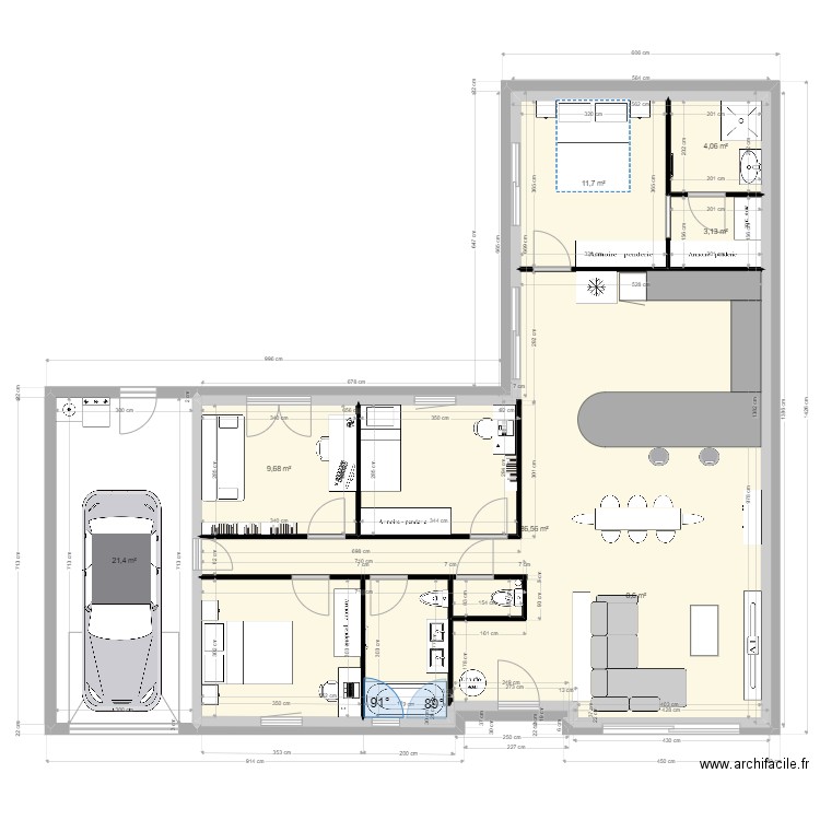 amandiers. Plan de 7 pièces et 137 m2